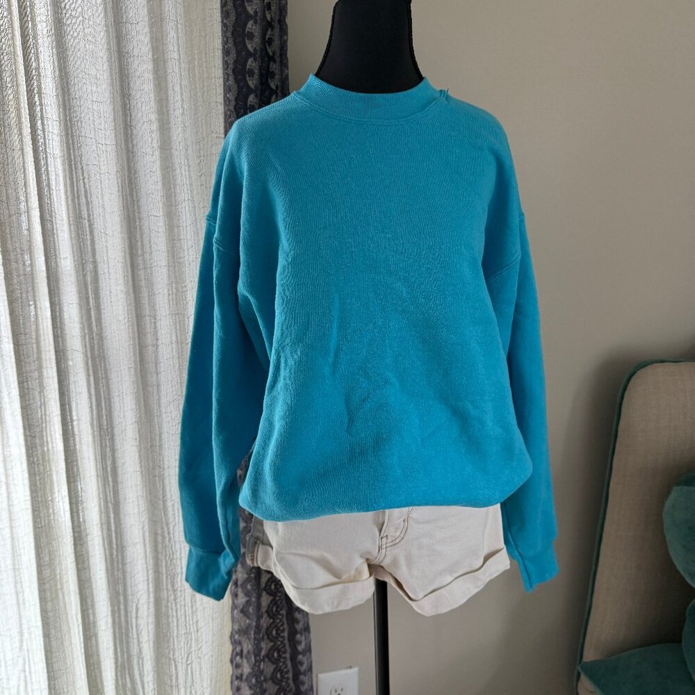 Vintage 80's 90's Oversized Teal Cotton/Poly Blend Long Sleeve Sweatshirt